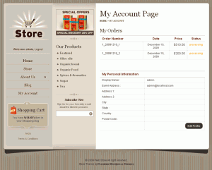 Wordpress Shopping Cart Store Account