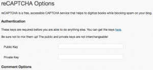 reCAPTCHA Option setting in WordPress Admin